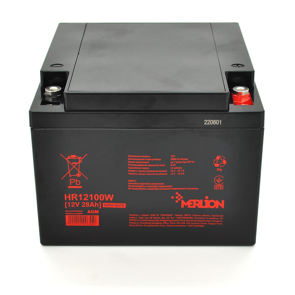 Акумулятор для ДБЖ MERLION HR12100W / 12 В / 28 А⋅год / AGM