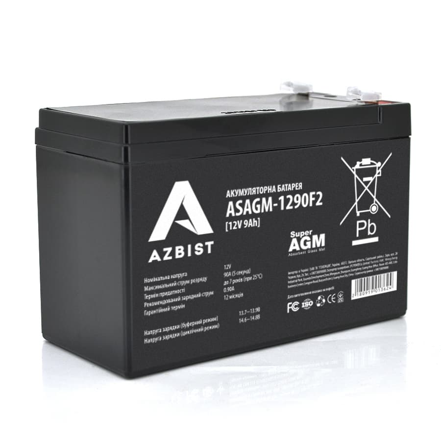 Акумулятор для ДБЖ AZBIST ASAGM-1290F2 / 12 В / 9 А⋅год / AGM