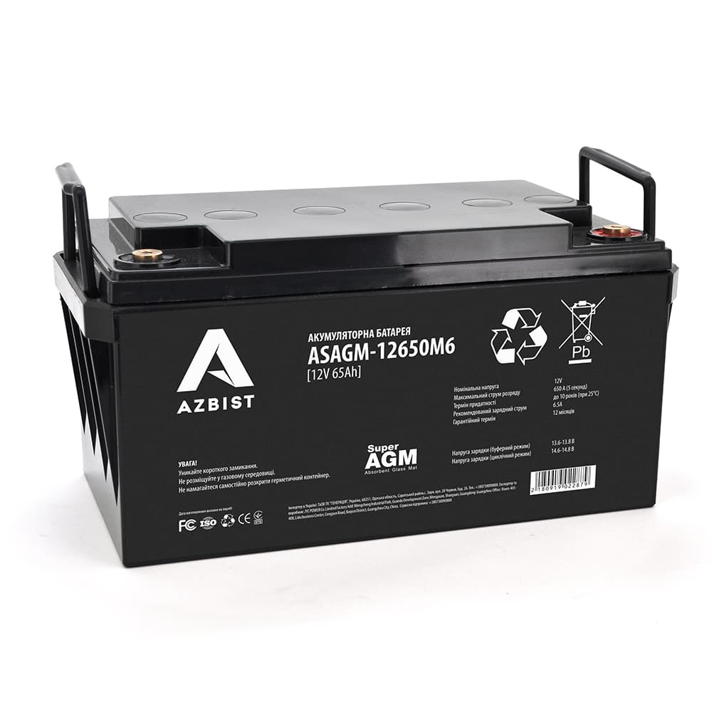 Акумулятор для ДБЖ AZBIST ASAGM-12650M6 / 12 В / 65 А⋅год / AGM