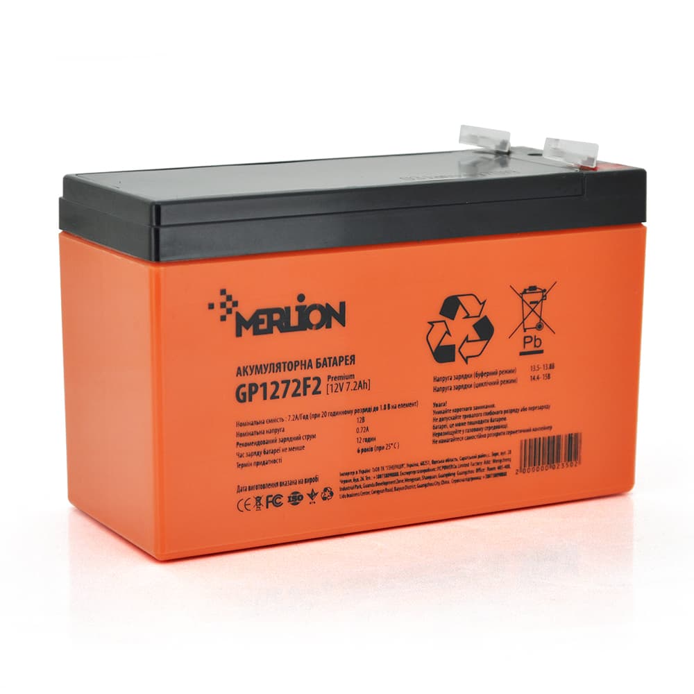 Акумулятор для ДБЖ MERLION GP1272F2PREMIUM / 12 В / 7.2 А⋅год / AGM