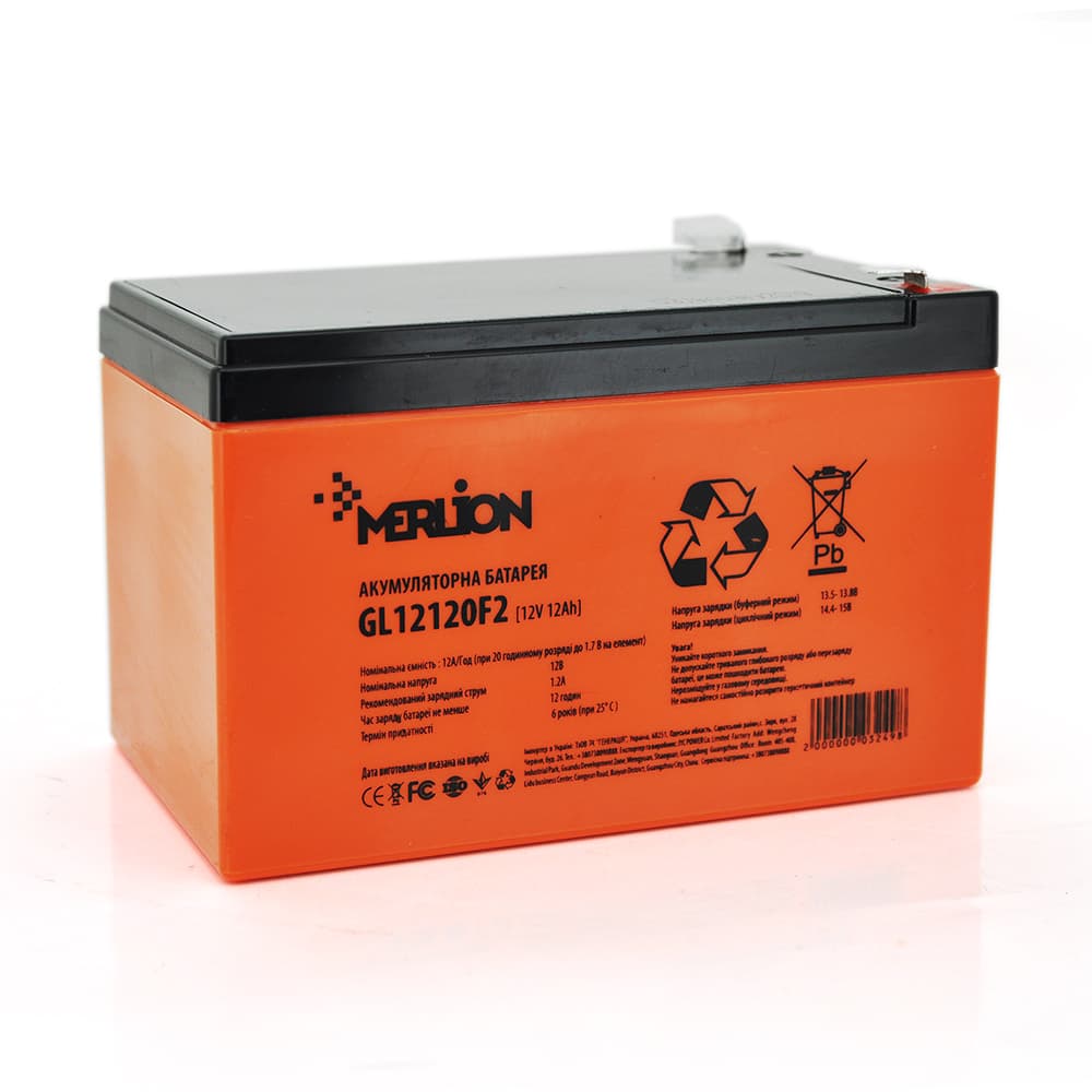 Акумулятор для ДБЖ MERLION GL12120F2 GEL / 12 В / 12 А⋅год / GEL