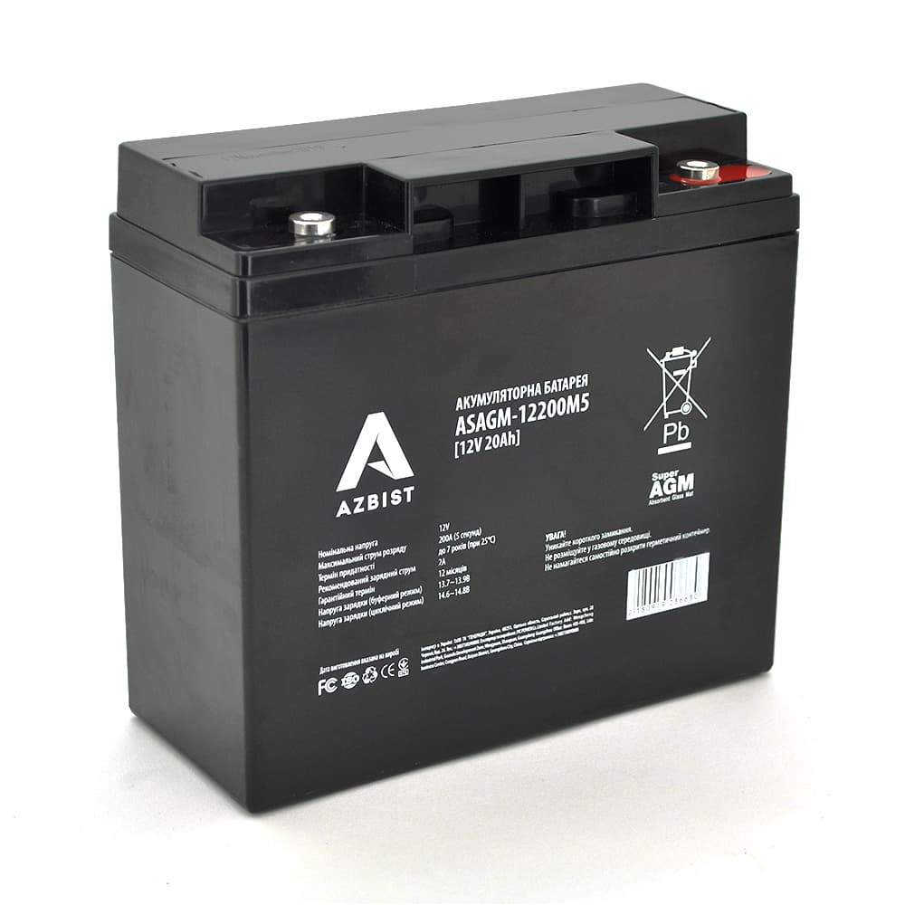 Акумулятор для ДБЖ AZBIST ASAGM-12200M5 / 12 В / 20 А⋅год / AGM