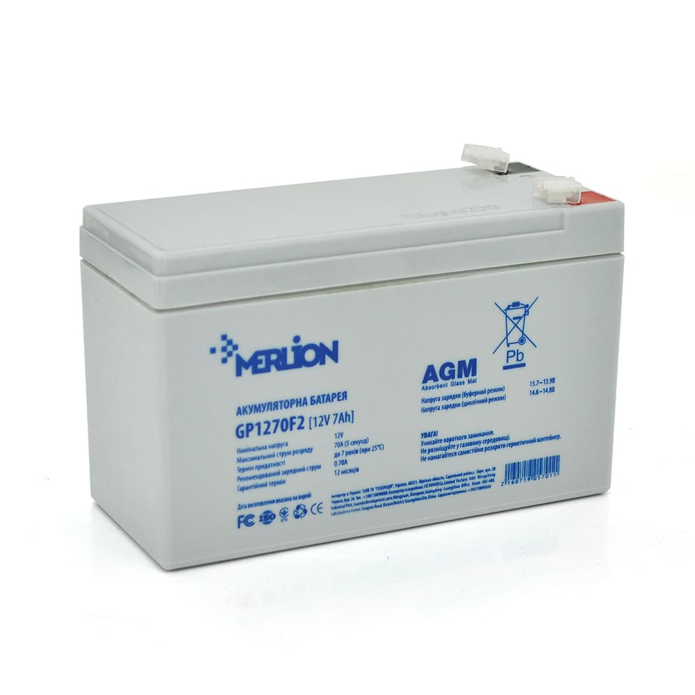 Акумулятор для ДБЖ MERLION GP1270F2 / 12 В / 7 А⋅год / AGM
