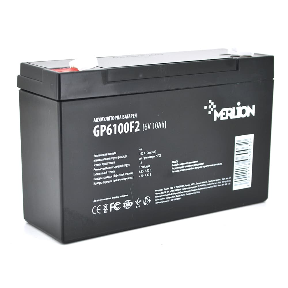 Акумулятор для ДБЖ MERLION GP6100F2 / 6 В / 10 А⋅год / AGM