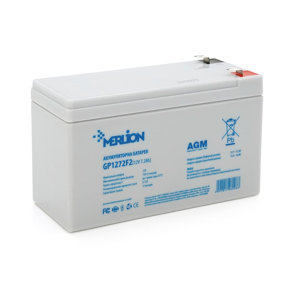 Акумулятор для ДБЖ MERLION GP1272F2W / 12 В / 7.2 А⋅год / AGM