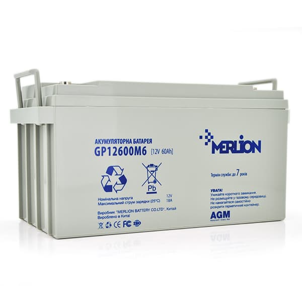 Акумулятор для ДБЖ MERLION GP12600M6 / 12 В / 60 А⋅год / AGM