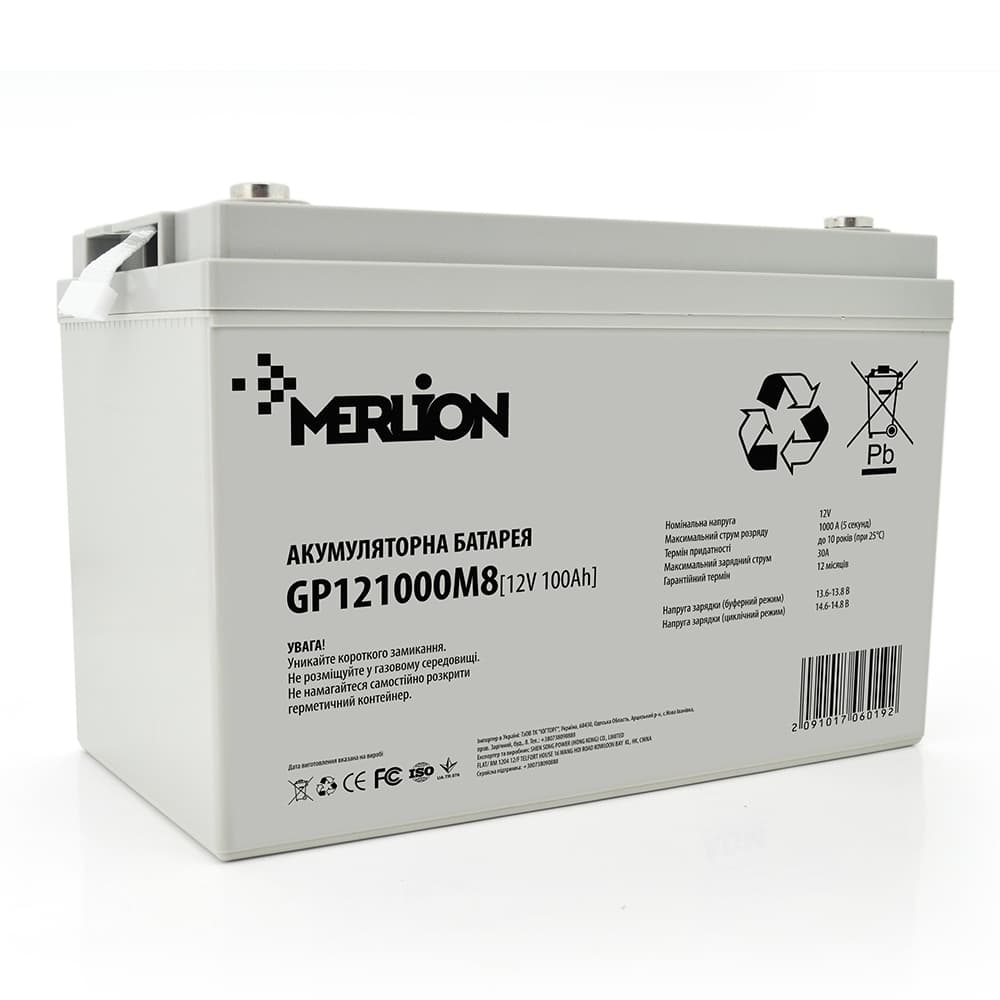 Акумулятор для ДБЖ MERLION GP121000M8-1 / 12 В / 100 А⋅год / AGM