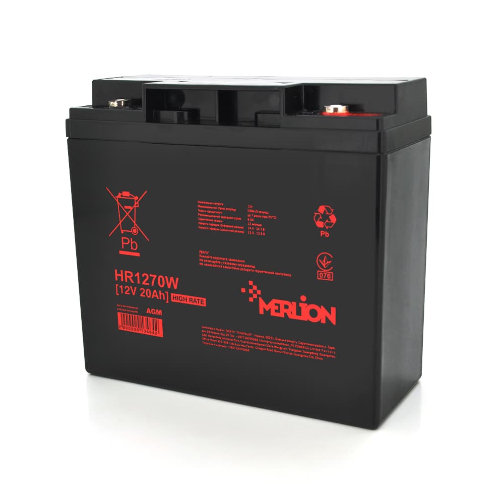 Акумулятор для ДБЖ MERLION HR1270W / 12 В / 20 А⋅год / AGM