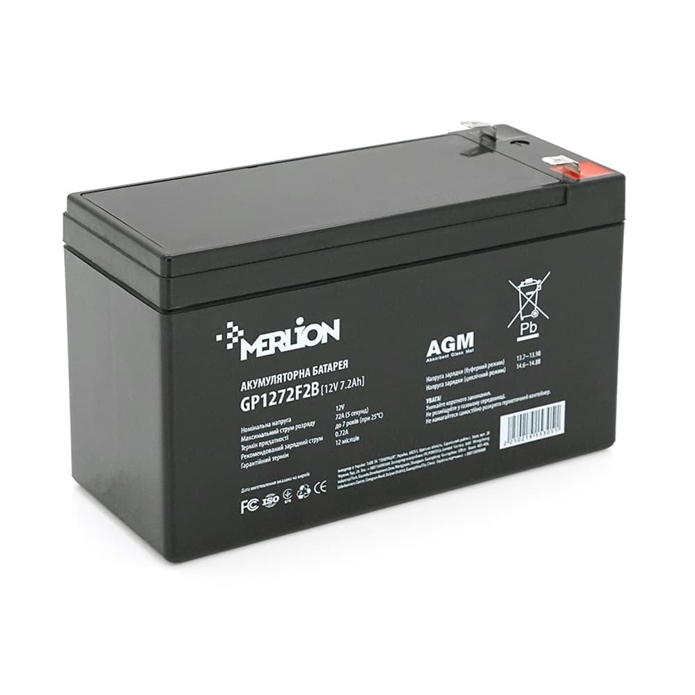 Акумулятор для ДБЖ MERLION GP1272F2B / 12 В / 7.2 А⋅год / AGM