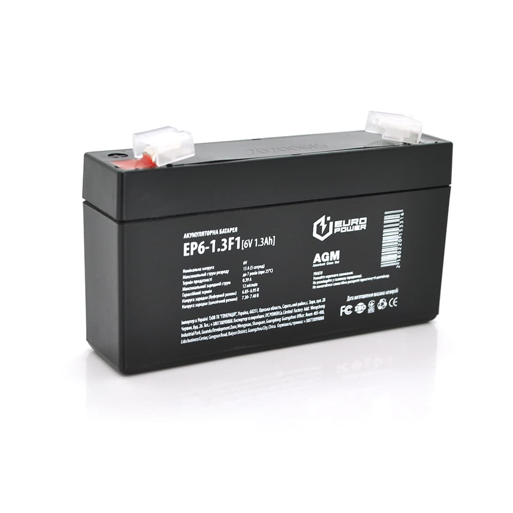 Акумулятор для ДБЖ EUROPOWER EP6-1.3F1 / 6 В / 1.3 А⋅год / AGM