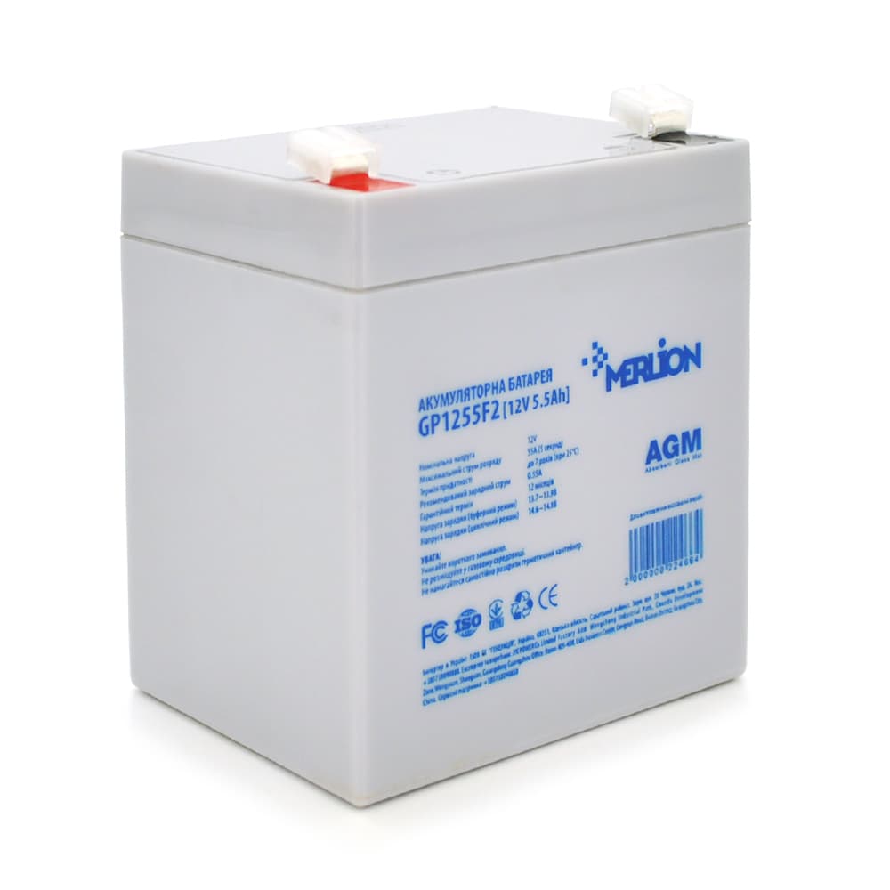 Акумулятор для ДБЖ MERLION GP1255F2 / 12 В / 5.5 А⋅год / AGM