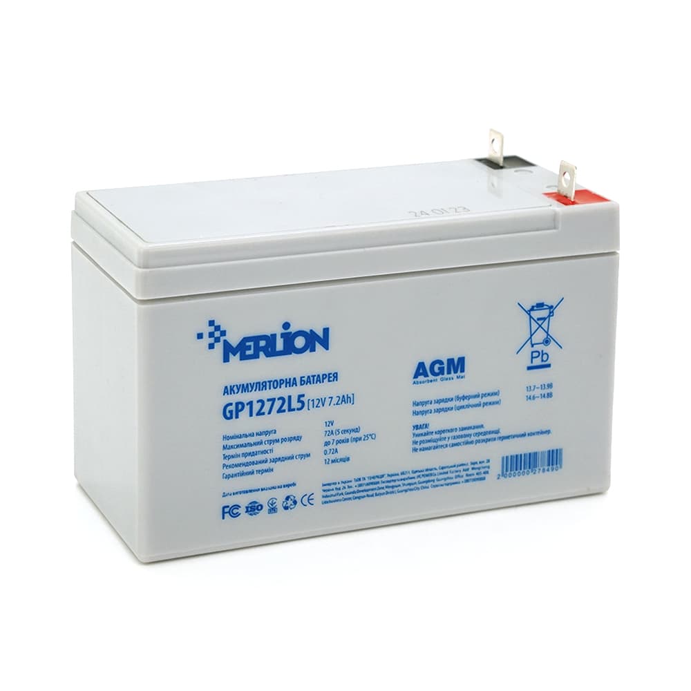 Акумулятор для ДБЖ MERLION GP1272L5 / 12 В / 7.2 А⋅год / AGM