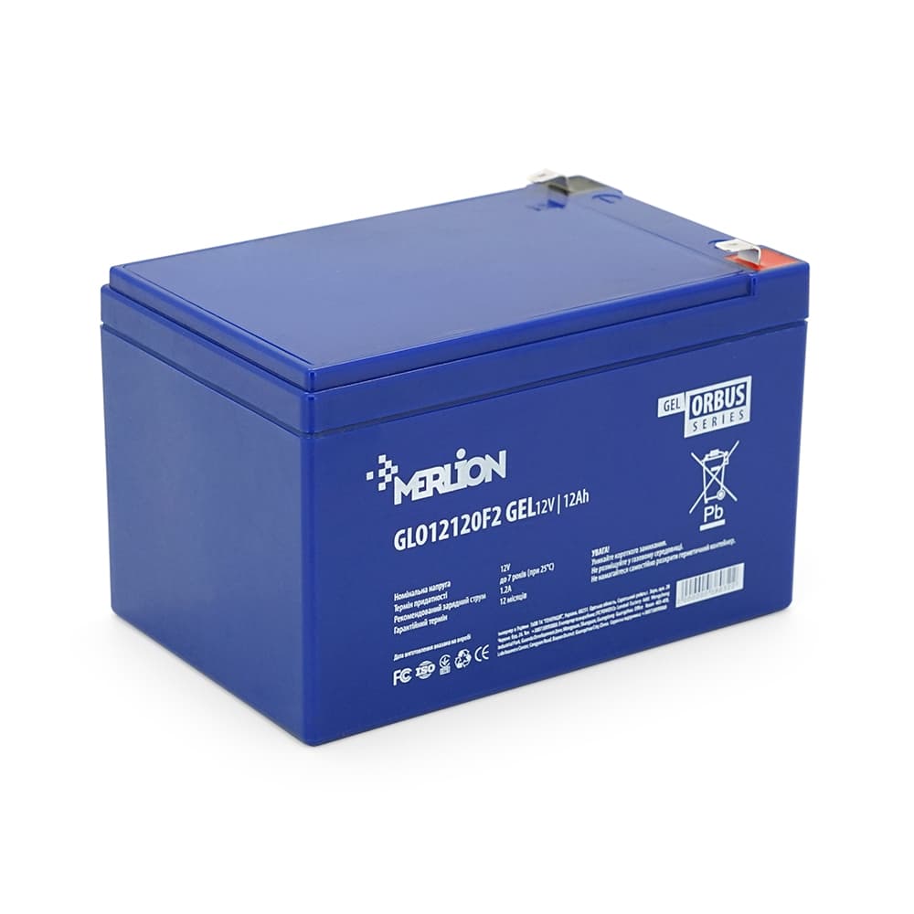 Акумулятор для ДБЖ MERLION GLO12120F2 GEL / 12 В / 12 А⋅год / GEL