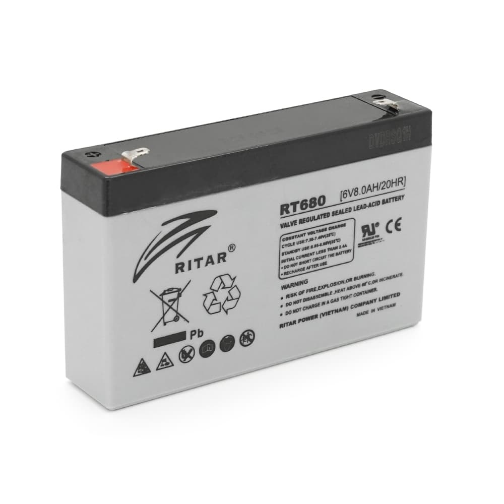 Акумулятор для ДБЖ Ritar RT680G / 6 В / 8 А⋅год / AGM